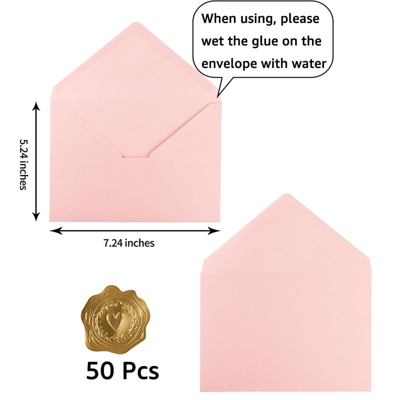 Toperd 50 Pack A7 Colorful 5x7 Envelopes V Flap Invitation Envelopes for 5x7 Cards  Birthday  Weddings  Graduations  Greeting Cards  Baby Shower 5.24 x 7.24 Inches (Pink) - Image 2